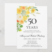 50e Jubileum Partij Gele Witte Floral Kaart (Voorkant / Achterkant)