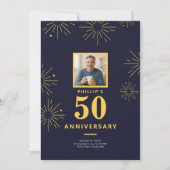 50e Jubileum Partij Navy Blauw Goud Vuurwerk Kaart (Voorkant)