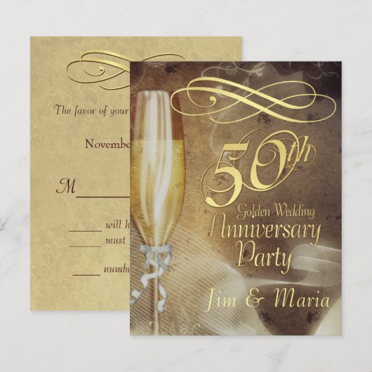 50e Jubileum-partij - RSVP-antwoordkaarten RSVP Kaartje (Voorkant / Achterkant)
