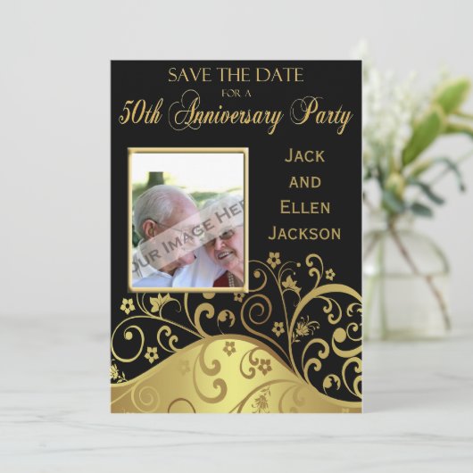 50e Jubileum Partij sparen de Datum met Foto Save The Date (Staand voorkant)