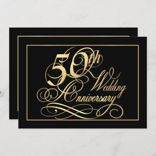 50e Jubileum partijuitnodiging - Formeel goud Kaart (Voorkant / Achterkant)