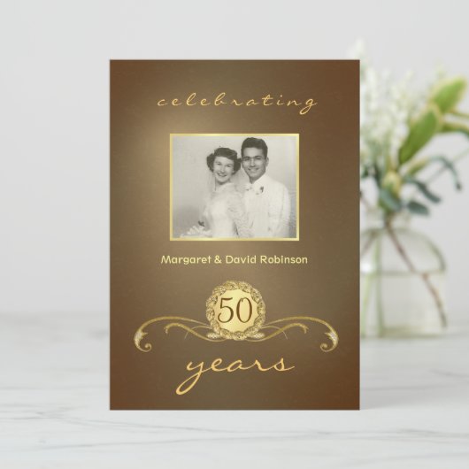 50e Jubileum partijuitnodiging -  goud Kaart (Staand voorkant)