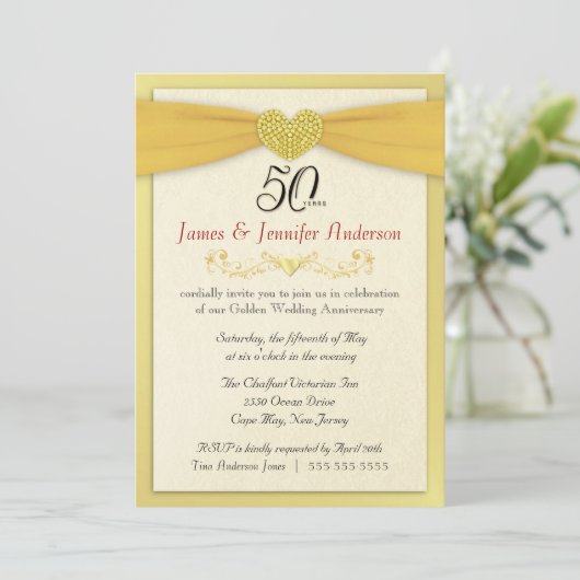 50e Jubileum partijuitnodiging -  goud Kaart (Staand voorkant)
