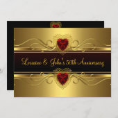 50e Jubileum party Black Gold Red Heart Kaart (Voorkant / Achterkant)