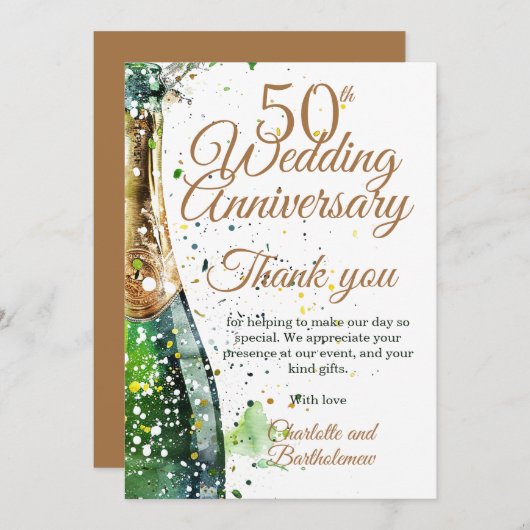 50e Jubileum Party Bubble Bottle Bedankkaart (Voorkant / Achterkant)