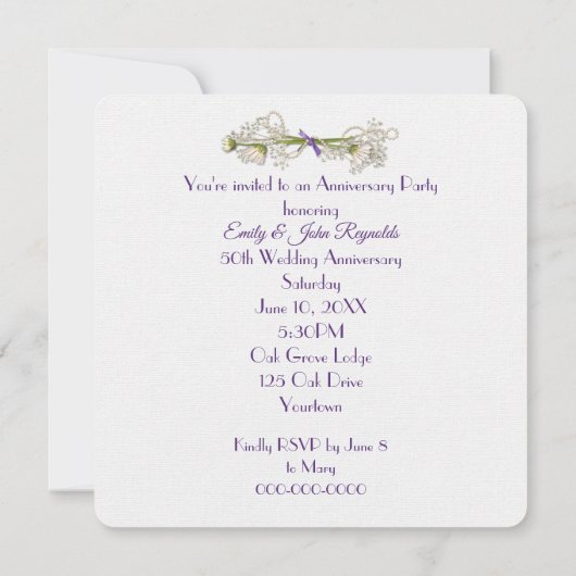 50e Jubileum Party Lavendel krans Kaart (Achterkant)