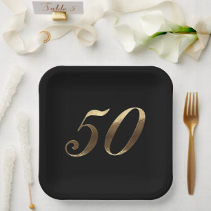 50e Jubileum Party Modern Black and Gold Paper Papieren Bordje