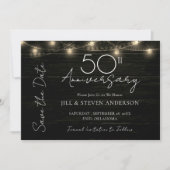 50e Jubileum Party Rustic Wood Lights Save The Date (Voorkant)