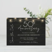 50e Jubileum Party Rustic Wood Lights Save The Date (Staand voorkant)