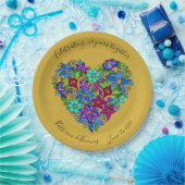 50e Jubileum Partyware, Bloemenhart, Aangepast Papieren Bordje (Feest)