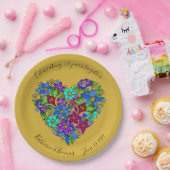 50e Jubileum Partyware, Bloemenhart, Aangepast Papieren Bordje (Feest)