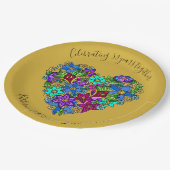 50e Jubileum Partyware, Bloemenhart, Aangepast Papieren Bordje (Gekanteld)