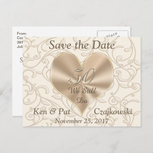 50e Jubileum Post Kaart Opslaan datums (Voorkant / Achterkant)