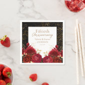 50e Jubileum Red Gold Floral Napkins Servet (Insitu)