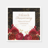 50e Jubileum Red Gold Floral Napkins Servet (Voorkant)