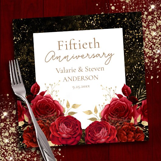 50e Jubileum Red Gold Floral Napkins Servet