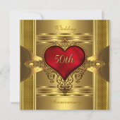 50e Jubileum  Red Jeweled Heart Gold 2 Kaart (Voorkant)