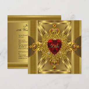 50e Jubileum  Red Jeweled Heart Gold Kaart