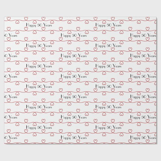 50e Jubileum rode harten op wit Cadeaupapier (Vlak)