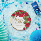 50e Jubileum - Rode rozenbloemen Papieren Bordje (Feest)