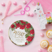 50e Jubileum - Rode rozenbloemen Papieren Bordje (Feest)
