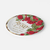 50e Jubileum - Rode rozenbloemen Papieren Bordje (Gekanteld)