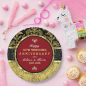 50e Jubileum Rood goud en zwart Papieren Bordje (Feest)