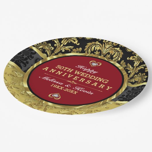 50e Jubileum Rood goud en zwart Papieren Bordje (Gekanteld)