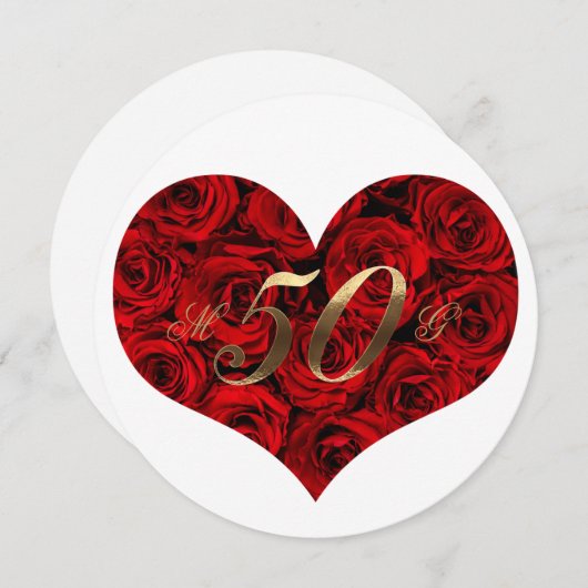 50e Jubileum Rood rozen Hart Elegant Kaart (Voorkant / Achterkant)