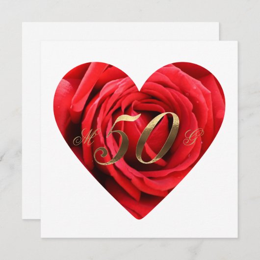 50e Jubileum Rood rozen Hart Elegant Kaart (Voorkant / Achterkant)