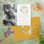 50e Jubileum Roos Garland Save the Date Photo Aankondigingskaart<br><div class="desc">Met een prachtige roos tuin kun je je personaliseren met je speciale foto en een gouden verjaardag van vijftig jaar,  met als doel de datuminformatie te bewaren in het hoofdletterschrift. Ontworpen door: Thisnotme©</div>