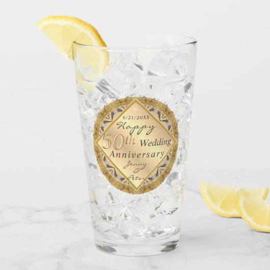 50e Jubileum Roos Golden Glass Glas (Voorkant ijs)