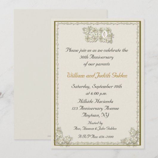 50e Jubileum Roos Uitnodiging (Voorkant / Achterkant)