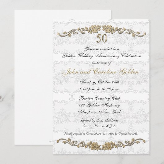50e Jubileum Roos - Witte Uitnodiging (Voorkant / Achterkant)