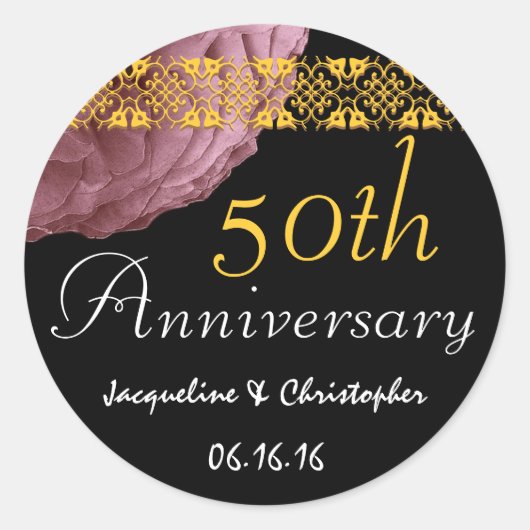 50e Jubileum ROZE & GOUD Roos Kant Sticker (Voorkant)