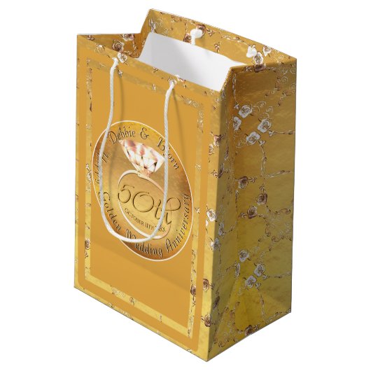 50e Jubileum Rozen Medium Cadeauzakje (Achterkant Gekanteld)