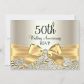 50e Jubileum RSVP Gold Bow & Floral Swirl Kaart (Voorkant)