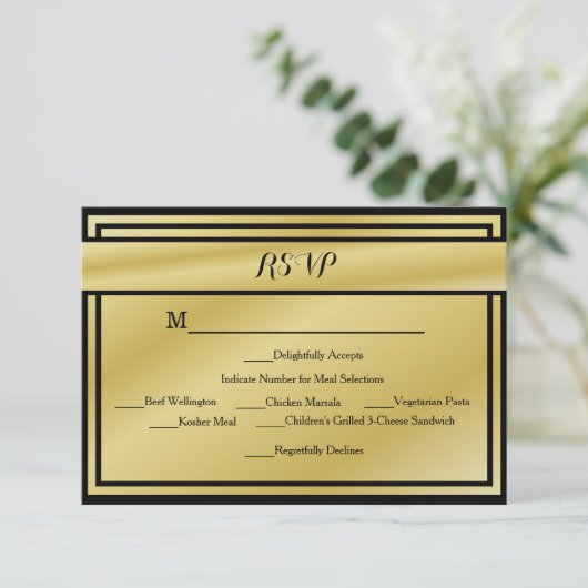 50e Jubileum RSVP zwart en goud met maaltijden (Staand voorkant)