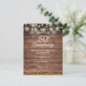 50e Jubileum Rustic Gold Hearts Sla de datum op Aankondigingskaart (Staand voorkant)