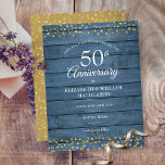50e Jubileum Rustic Gold Hearts Sla de datum op Aankondigingskaart<br><div class="desc">Met een delicaat gouden hartenbekentenis op een blauwe roestachtige achtergrond. Pas je aan met je speciale vijftig jaar gouden verjaardag,  sla je de datuminformatie op in het schrift. Ontworpen door: Thisnotme©</div>