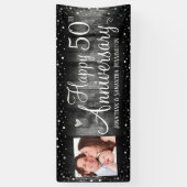 50e Jubileum Rustic Wood Foto Silver Confetti Spandoek (Verticaal)