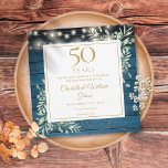 50e Jubileum Rustic Wood Licht Vloeiend vierkant Save The Date<br><div class="desc">Met de delicate waterverf land tuingroen en  snaarlichten op een blauwe houten achtergrond,  kan deze subtiele rustic sparen de date verjaardagsuitnodiging gepersonaliseerd worden met je speciale 50 jaar verjaardagsfeestelijke informatie. Ontworpen door: Thisnotme©</div>