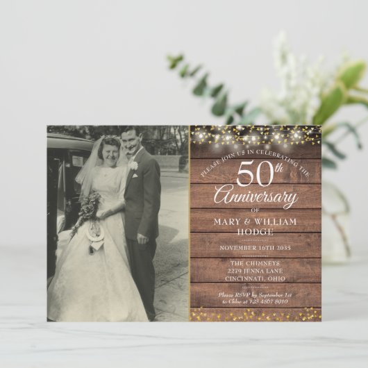 50e jubileum Rustieke Gouden Hart Trouwfoto Kaart (Staand voorkant)