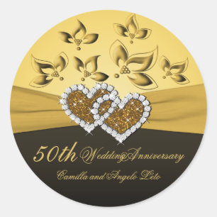 50e Jubileum samengevoegde harten 1,5" ronde Stick Sticker