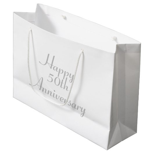 50e Jubileum Silver Text Sjabloon Gift Bag Groot Cadeauzakje (Voorkant Gekanteld)
