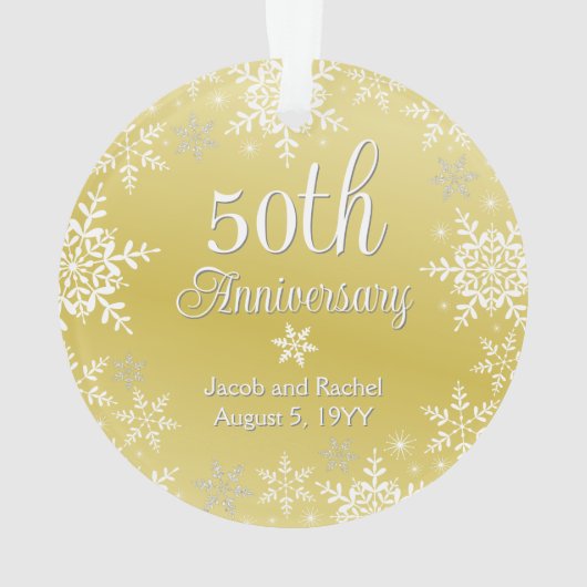 50e Jubileum Snowflakes Custom Gold Wedding Ornament (achterkant)
