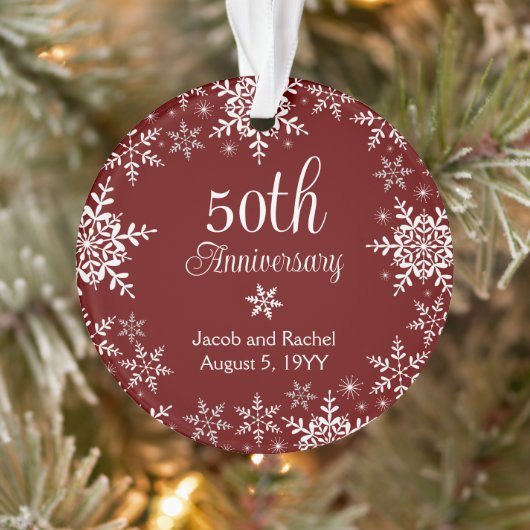 50e Jubileum Snowflakes Red Custom Wedding Ornament (Boom)