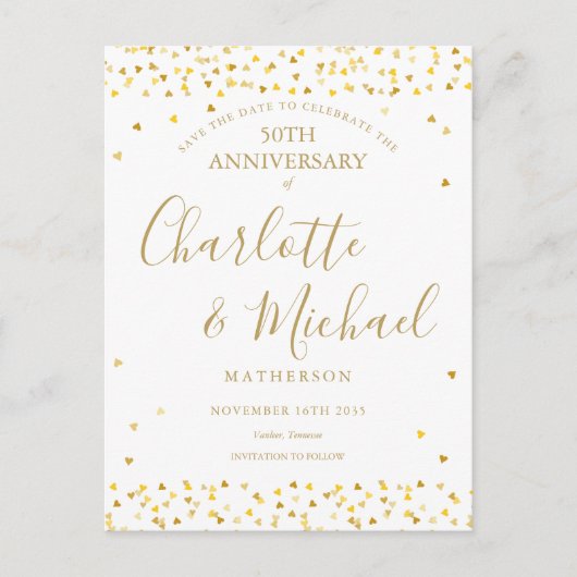 50e Jubileum Sparen het Manuscript van de Datum Go Aankondigingskaart (Voorkant)