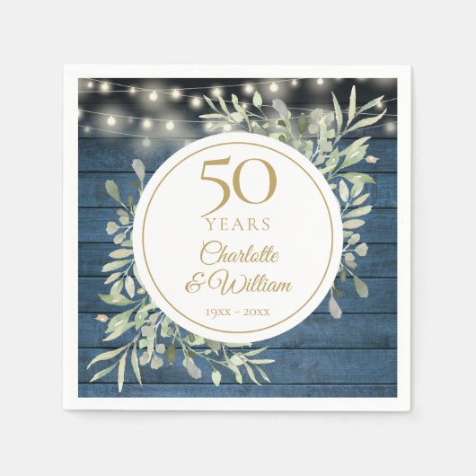 50e Jubileum String Lights Foliage Rustic Wood Servet (Voorkant)