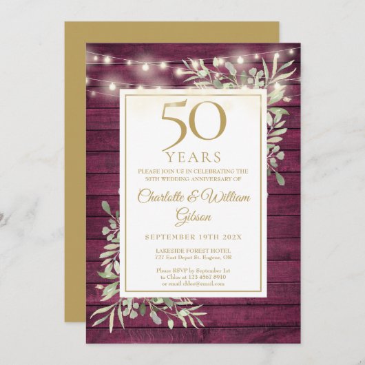 50e Jubileum String Lights Rood Hout Groen Kaart (Voorkant / Achterkant)